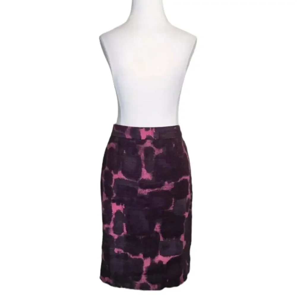 J. Crew Pink & purple Linen Blend Abstract Pencil Skirt Size 6